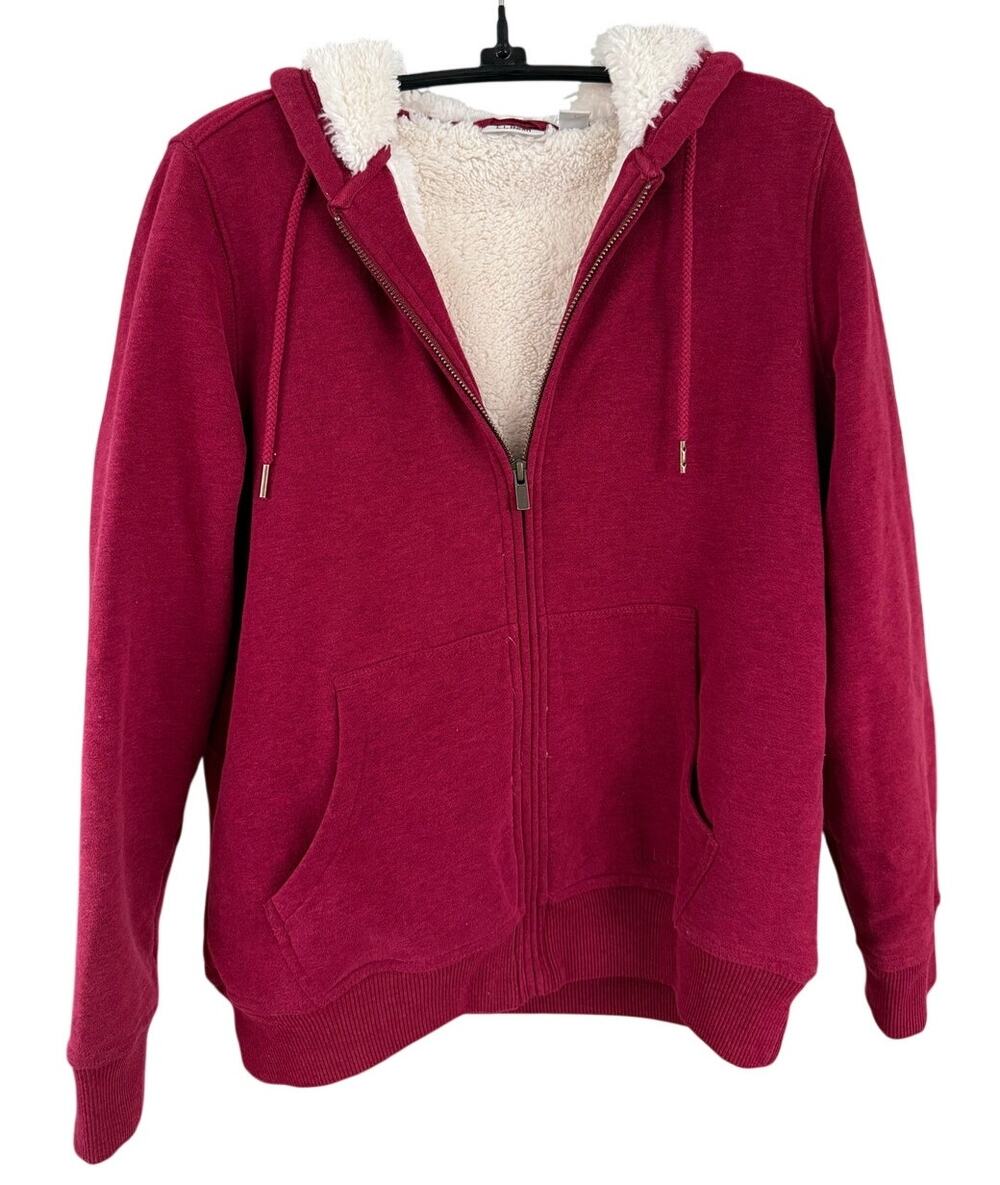 L.L.Bean Cranberry Heather 1912 Sweatshirt Sherpa-Lined Zip Hoodie Small Petite